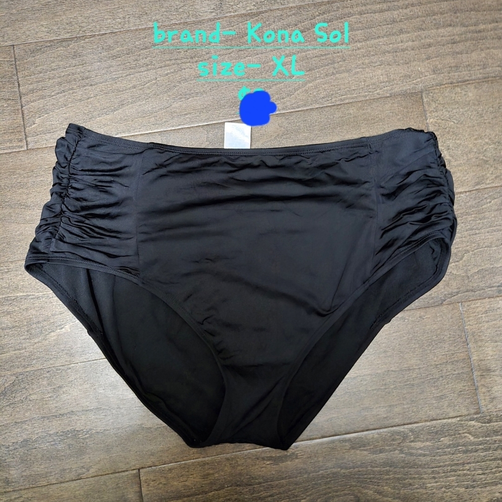 Kona Sol Black Ruched Swim Bottoms